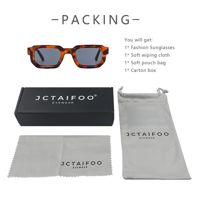 JCTAIFOO Trendy Rectangle Sunglasses for Men Women Vintage Rectangular Retro