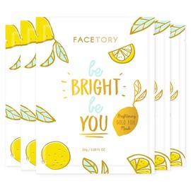 FACETORY K Beauty Face Mask Skin Care - BE BRIGHT BE YOU BRIGHTENING Sheet Mask with Gold Foil & Lemon Fruit | Glowing Gold Brightening Face Mask (5 Pack)