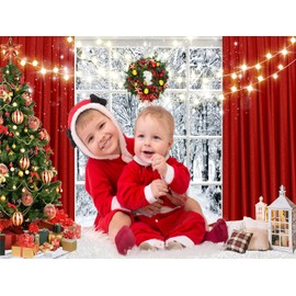 CYLYH 10x10ft Christmas Window Backdrop for Photography Winter Snow Scene Xmas Party Decorations Background Christmas Festival Party Banner Backdrop