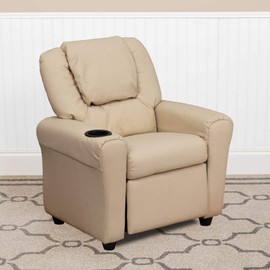Flash Furniture Vana Contemporary Beige Vinyl Kids Recliner with Cup Holder and Headrest