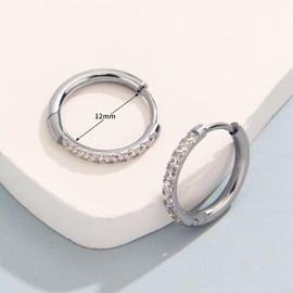 Hademade Small Gold Hoop Earrings for Women: Stainless Ssteel Huggie Earrings with CZ Statement Earrings Hypoallergenic 14k Gold Plated/Silver (12mm Hoop CZ-Silver)