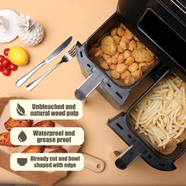 Backpapier für Heißluftfritteuse, 100 Stück für Ninja Airfryer AF400EUCP, AF300EU, AF400EU und Anderen Dual Zone Heißluftfritteuse