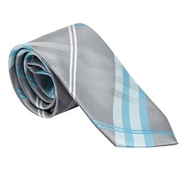 Mens Classic Aqua and Grey Plaid Tie, 58 inch