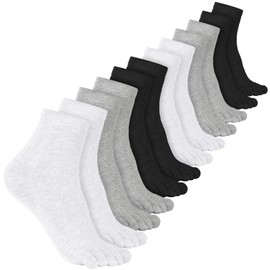Bencailor 6 Pairs Women Toe Socks Cotton Five Toe Socks Breathable Compression Pure Color Tube Socks for Women Men Athletic Running (Black, White, Gray)