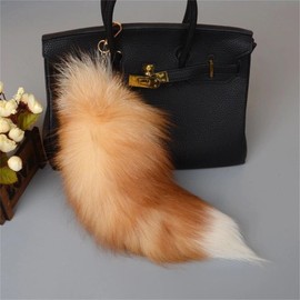 Bonlting Huge and Fluffy Real Fox Fur Faux Tail Keychain Cosplay Fox Tail Handbag Accessories Key Chain Ring Hook Tassels