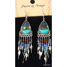 Handmade Art Glass Earrings Native Design Casual Cool Cute Playful 3" Drop J-2