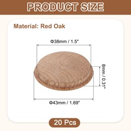uxcell 20Pcs Wood Button Plugs, 38mm /1.5" Hardwood Screw Hole Plug Mushroom Wooden Caps Buttons Oak Wood Plug for Furniture Woodworking Craft Decor (43mm x 38mm)