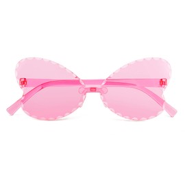 FEISEDY 2 Pack Kid's Rimless Butterfly Shaped Sunglasses Girls and Boys One Piece Transparent Trendy Cute Glasses B4070-F2, Pink, Pink, 50MM