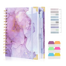 Kutoda A4 Spiral Notebooks for Work, 300 Pages Lined Spiral Journal Notebook, 5 Subject College Ruled Journals for Writing, 11”x9.25''Journaling Notebooks for School Office Supplies (Purple Marble)