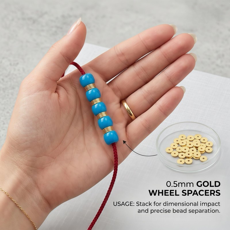 100PCS Round Wheel Spacer Beads, Gold Flat Disc Metal Beads,