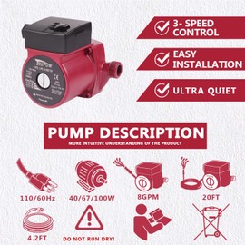 Trupow 3/4" NPT 110V Hot Water 3-Speed Circulation Pump Circulator Pump