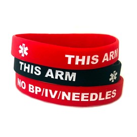MAU2 No/BP/IV Needles This Arm XL Adult Silicone Bracelets Lot of 2 (Black or Red) (Red)