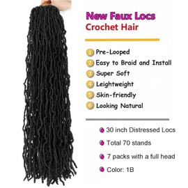 7 Packs 30 Inch Soft Locs Crochet Hair Pre Looped Faux Locs Crochet Braids Distressed Locs Synthetic Hair For Black Women (1B, 30 Inch (Pack of 7))