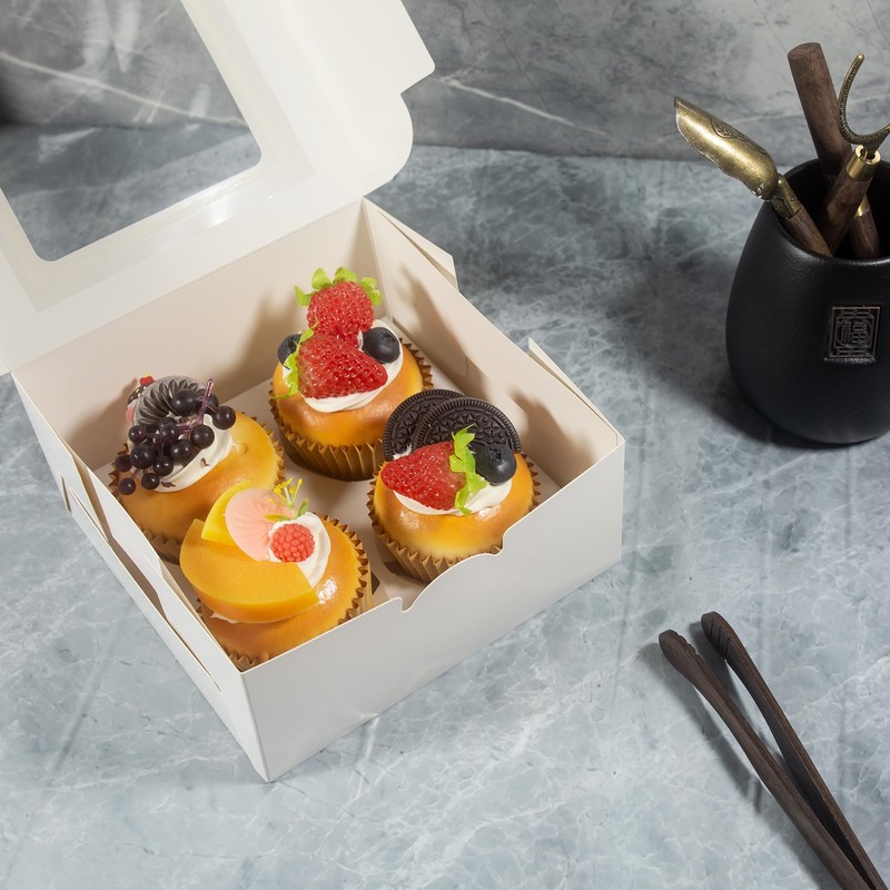 Bakexcel White Cupcake Boxes, Premium Sturdy Cupcake Carriers with Inserts