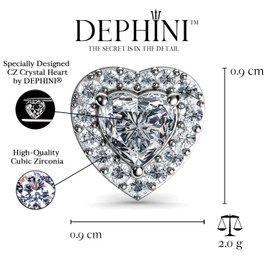 DEPHINI - White Heart Earrings - 925 Sterling Silver - Fine Jewellery Stud Earrings for Women - Rhodium Plated Silver - Cubic Zirconia