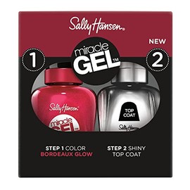 Miracle Gel and Top Coat by Sally Hansen for Women - 2 x 0.5 oz Miracle Gel Nail Polish - 469 Bordeaux Glow, Miracle Gel - 101 Shiny Brilliant        