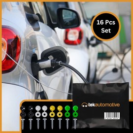Tek Automotive Number Plate Screws and Caps Set 16 Pcs with Black White Yellow Green Screw Caps and 8 Self Tapping Screws | Number Plate Fixing Kit for Car Registration Plates and EV Electric Vehicles