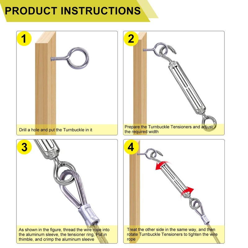 KNLN/304 Stainless Steel 66ft Wire Rope Kit with M5 Turnbuckle