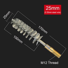 1Pc Metal Handle Thread Wire Brush 19-200mm Pipe Cleaning Brush Stainless Steel Wire Pipe Tube Cleaning Chimney Brush M12 Thread (Size : 25mm)