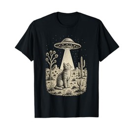 Vintage Cowboy Alien Cat UFO Western Desert Retro 90s T-Shirt