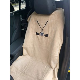 Seat Armour Seat Protector Cover/Towel with Golf Clubs & Ball - Tan