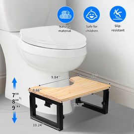 Bamboo Toilet Stool Foldable -7"&9" Adjustable Height Squatting Pool Stool for Bathroom Sink, Kitchen, Bedroom,Toilet Stool Squat Adult and Kids,Potty Stool with Anti-Slip Strip,Up to 500 lbs