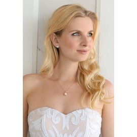 Mariell Freshwater Pearl Rose Gold Wedding Necklace Earrings Set for Brides, Bridesmaids, Jewelry Gift