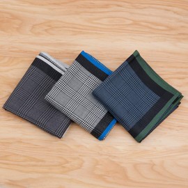 HOULIFE Mens Pure Cotton Stripe Check Classic Daily Use Handkerchiefs (6/12pcs) 43x43cm - l