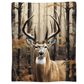 SARA NELL Deer Blanket, Deer Gifts for Men Women Hunters, Hunting Gifts for Men Women, Forest Hunting Camo Buck Deer Blankets, Camo Blanket, Gifts for Hunters, Cool Men Gifts Blanket,80"x60"