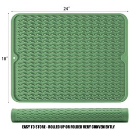 Large 24" x 18" Silicone Dish Drying Mat for Kitchen Counter, Easy clean, Quick Dry, Heat-resistant Dish Drainer Mat for Sink,Refrigerator or Drawer liner (Food Grade Silicone-Dark Green)