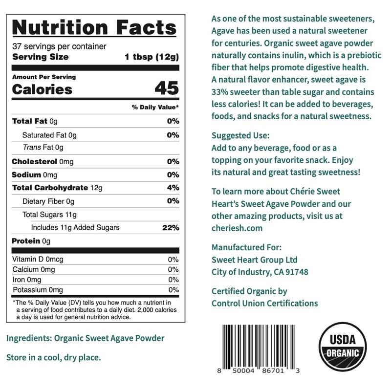 Cherie Sweet Heart Organic Sweet Agave Powder 16 oz