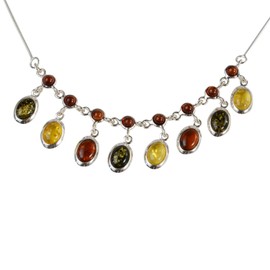 HolidayGiftShops Sterling Silver and Baltic Multicolored Amber Necklace Lolanda