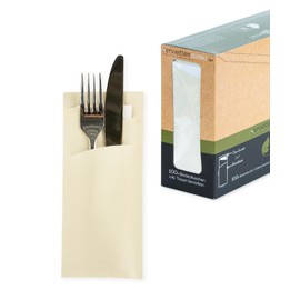 PRIME GUEST Cutlery Bag Cream Champagne 85 x 190 mm Cutlery Pockets with Napkins Ideal for Catering and Celebrations (Champagne, Pack of 100)