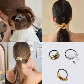 6 Ligas para el Cabello, Ligas para Cabello Metálico Dorados y Plateados, Cinturones de Pelo Elástico, Hair Ties, Accesorios Cabello, Adornos para Cabello Mujer