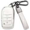 COTIYBOK for Toyota Key Fob Cover,Leather Keychain Soft TPU Protection Key Case for 2019-2024 Venza，Grand Highlander，Land Cruiser，RAV4 Prime，Fortuner，Corolla Cross，Hilux Smart key 4 Buttons(B White)