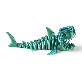 WUALAIER 3D Printed Articulated Shark Toy – Fun Movable Skeleton for Kids & Adults, Desk Decor Fidget Decompression Shark Model (Green)