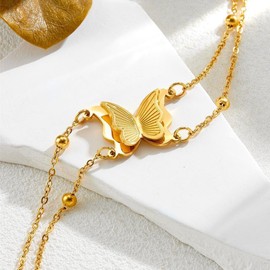 FDEETY Women's Gold Butterfly Design Valentine's Day Gift Friendship Bracelets Pearl Bracelet Women, One size, Gold, Agate