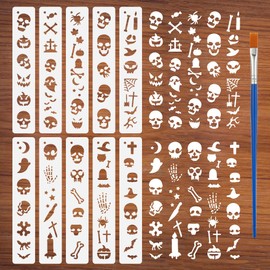FINGERINSPIRE 2PCS Horror Elements Stencils for Painting with Brush 30x30cm Reusable Skeleton Frame Edge Template Hollowed Background Border Stencil Plastic PET Border Theme Template for DIY