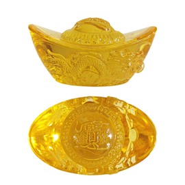 XUANTGY 2PCS Feng Shui Yellow Ingot Statue, Crystal Chinese Yuan Bao Figurine Collectibles Fengshui Golden Ingot Ornament Decor for Attracting Luck Wealth and Prosperity, 3inch