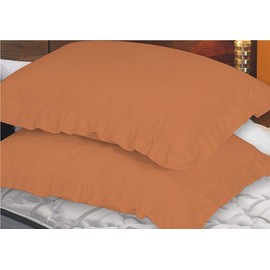 ZASH LONDON Ruffle Pillowcases Luxury Decorative Frilled Edge Oxford Pillow Cases Plain Dyed Poly Cotton Pillow Covers (Orange)