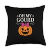 Oh My Gourd Cute Pumpkin Face with Bow Throw Pillow