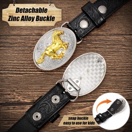 JKEEMI Kids Western Belt for Boys Girls, Embossed Genuine Leather Cowboy Cowgirl Belt for Jeans Pant Dresses Gift