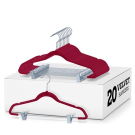 Zober Velvet Hangers with Clips - Pack of 30 Metal Clip Hangers for Pants - Notched Black Velvet Skirt Hangers for Pants, Skirts, Suits, Dresses & Shirts w/ 360 Degree Hook - Non Slip Felt Hangers
