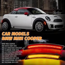 GSOWO 4 PCS Amber/Red Front Rear LED Side Marker Lights Assembly Replacement for 2007-2013/14 Mini Cooper R55 R56 R57 R58 R59 R60 R61, Smoked Lens Front Rear Bumper Marker Lamps Reflectors