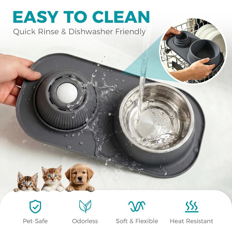 Dog Licking Bowl with Rolling Ball,Food and Water Bowl Set