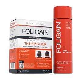 FOLIGAIN pack Solucion Triple acción con 10% trioxidil mas Shampoo con 2% trioxidil para hombres