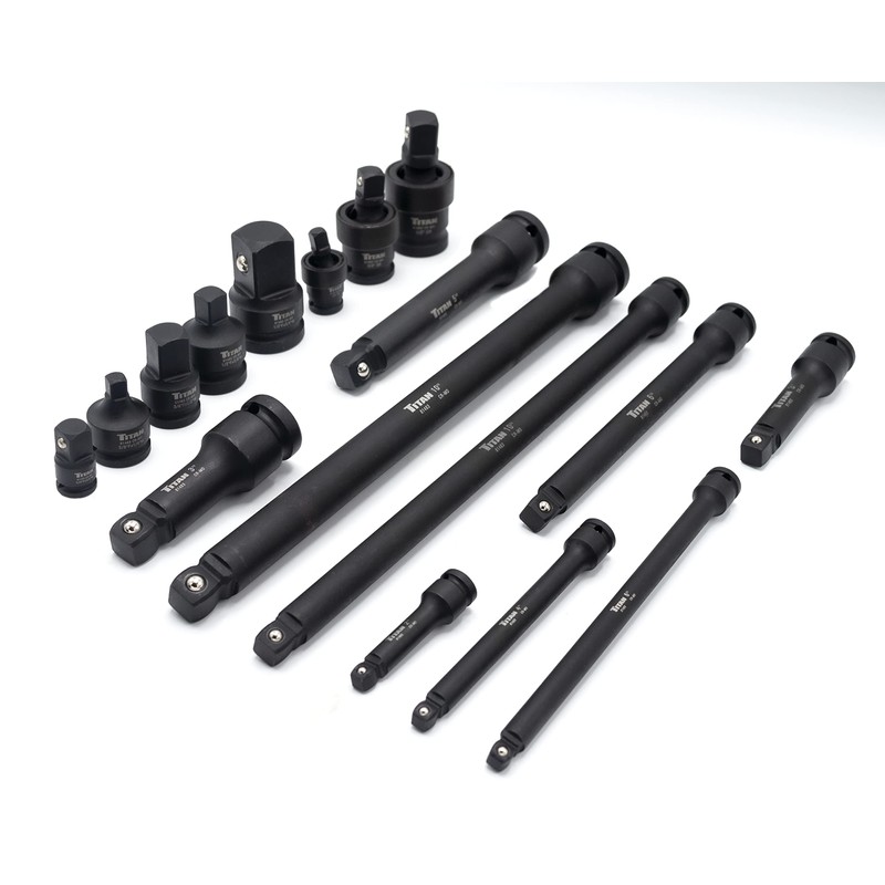 Titan 81483 17-Piece Impact Adapter Set Includes Universal Joints, 1/4-Inch,