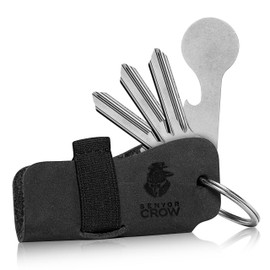 SENYOR CROW® Key Organiser with Shopping Trolley Remover | Innovative Design for Extra More Keys | High-Quality Key Case Made of Genuine Leather, black, key fob