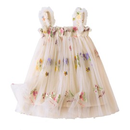 Nileafes Baby Girl Casual Tutu Dress Strap Tulle Flower Butterflies Embroidery Princess Dresses Size 90 (1-2 Years, 07-Yellow)