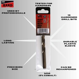 TTP HARD Drills 10mm Drill bit - Cobalt Hardened bits for Drilling Hard Steel & Stainless, Heavy Duty Universal Drills for Cutting Tough Metal, Professional jobber Industrial 135 Degree Point